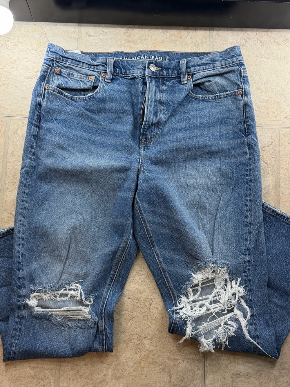 American Eagle Outfitters Distressed Blue Straight Leg Jeans